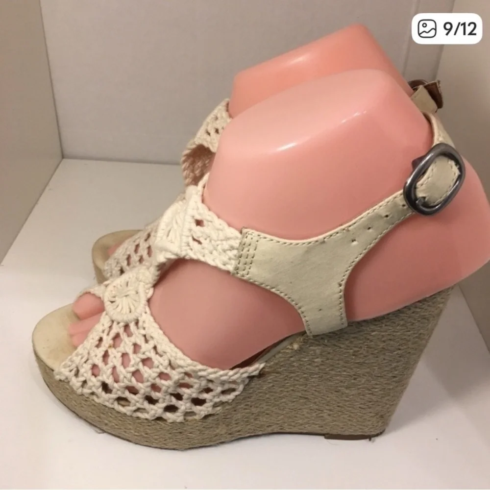 Lucky Brand Woven Cream Wedge Sandals - Women's Espadrille Size 7.5M SB-BA